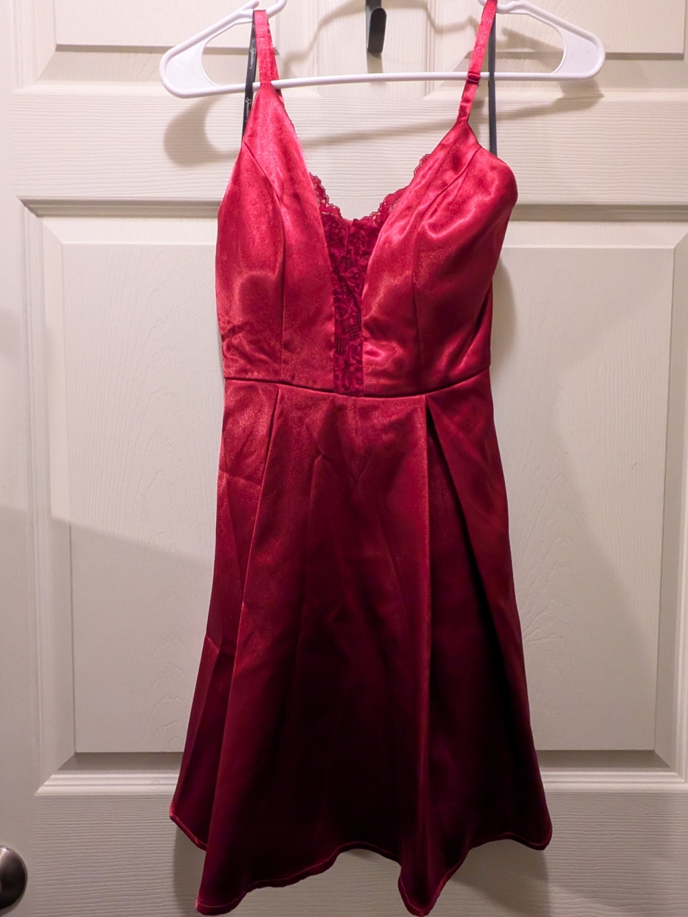 Speechless Red Satin Lace-Trim Mini Dress
